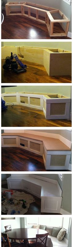 several pictures of different types of furniture in various stages of being assembled and placed on top of each other