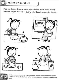 the instructions for how to cook in french, with pictures of children cooking and preparing food