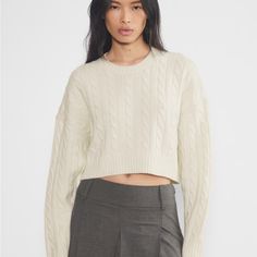 New With Tags!!! Merino Wool Cropped Cable-Knit. Color: White. Size: Small (S). Bust: 34-35 Inches. Waist: 26-27 Inches. Cropped Cable Knit Sweater, Aritzia Sweater, Organic Cotton Yarn, Cable Stitch, Cool Sweaters, Cropped Sweater, Colorful Sweaters, Cotton Yarn, Women's Sweater