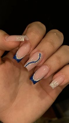 #fyp #fyp #unhasdegel Nail Coffin Design Ideas, Pretty Navy Blue Nails, Royal Blue Acrylic Nails With Diamonds, Royal Blue Nails Acrylic Coffin, Blue And Gold Design Nails, Royal Blue Nails And Gold, Royal Blue And Gold Acrylic Nails Short, Homecoming Nails For Blue Dress, Dark Blue Nails Ideas Short