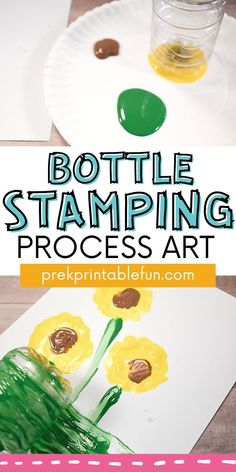 bottle stamping process art for kids with flowers