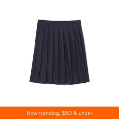 in stock School Uniform Lined Skirt, Solid Color Skirted School Uniform Bottoms, Solid Skirted School Uniform Bottoms, Stretch Pleated Skirt For School With Lined Skirt, Stretch Pleated Skirt For School With Lining, Solid Skirted Skort For School, Stretch Pleated Skirt With Lining For School, Casual Stretch Pleated Skirt For School, Stretch Pleated Skirt With Lined Detail For School