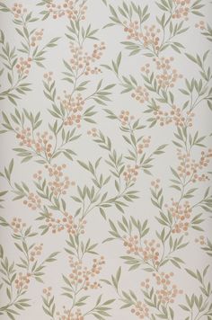 a wallpaper with small flowers and leaves on it's side, in pastel colors