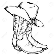 a drawing of a cowboy hat and boots