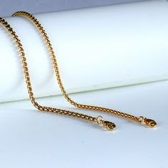 "Material: Surgical stainless steel, durable and strong, never change color Chain style: box Length: 16\"-26\" Thickness:2.5mm/3mm" Yellow Gold Stainless Steel Box Chain Necklace, Military Dog Tag, Military Dog, Dog Tags Military, Box Chain Necklace, Style Box, Gold Box, Dog Tag, Box Chain