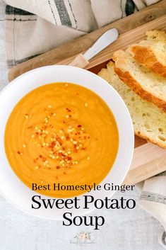 the best homemade ginger sweet potato soup is ready to be eaten and served in a bowl