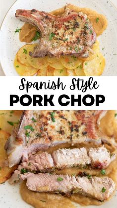 This easy Spanish pork chop recipe with garlic and parsley marinade, roasted potatoes and a delicious onion sauce is a winner! Spanish Style Pork Chops, Simple Pork Chop Recipes, Pork Chop Marinade, Recipe With Garlic