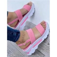 -Item Id 31855998 -Color: Pink -Toe: Open Toe -Pattern Type: Letter, Plain -Details: Buckle -Strap Type: Ankle Strap -Heels: Wedges -Heel Height: Low Heel -Upper Material: Suedette -Lining Material: Pu Leather -Insole Material: Polyester -Outsole Material: Rubber **Open To Offers!!!** **Bundle To Save More** **30% Off Bundles Of 2 Or More Items!!** ***Orders Go Out Within 5-10 Business Days!! Thank You For Your Patience!! Multiple Sizes And Colors Available In Most Styles Don't See Your Size Or Trendy Pink Wedge Sandals For Vacation, Large Size Womens Shoes, Platform Wedges Shoes, Womens Sandals Summer, Wedges Style, Womens Sandals Wedges, Womens Summer Shoes, Leather Platform Sandals, Estilo Punk