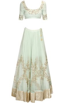 Mint Lehenga, Indian Skirt, Desi Wear, Embroidered Lehenga, Indian Lehenga, Ethnic Outfits, Indian Couture, Crop Top Skirt