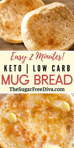 keto low carb mug bread with the text easy 2 minutes keto low carb mug bread