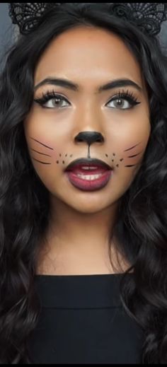 Black Cat Halloween Makeup For Women, Easy Face Paint Costume Ideas, Cat Face Makeup Easy, Kitty Halloween Makeup, Kitten Face Paint, Cat Makeup Costume, Cat Costumes Makeup, Adult Cat Makeup, Cat Makeup Easy