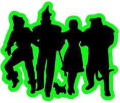 the silhouettes of three people are green and black