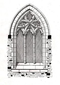 an architectural drawing of a gothic window