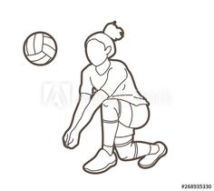 a man playing volleyball with a ball in the air sketched on a white background