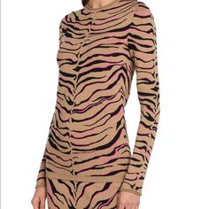 Nwt Stella Mccartney Tiger-Stripe Jaquard Sweater Size 0 (34).. Compact And Cut To Hug The Figure, This Stretch-Wool Sweater Is Defined By Intarsia Knit Tiger Stripes, Highlighted With Neon Pink For A Punchy Pop. Roundneck Long Sleeves Pullover Style Ribbed Hem Intarsia Knit Finish Virgin Wool/Viscose/Polyester Dry Clean Made In Italy Cross Out On Tag. Split Sweater, Top With Long Sleeves, Tiger Stripes, Knitted Top, Tiger Print, Knit Sweater Dress, Mixing Fabrics, Clothing Size Chart, Wool Blend Sweater