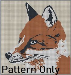 a cross stitch pattern with an image of a fox on it's face and the words, pattern only