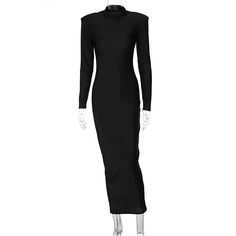 This Runway Ready: Turtleneck Maxi with Shoulder Flare is crafted with high-quality knitted fabric, offering a subtle stretch for an extra comfortable fit. The slim silhouette and empire waistline are stylishly complemented by the O-neck, regular sleeves, and mid-calf length. Flattering patchwork and a pullover closure complete this classic and timeless piece. Product Details Elasticity: Slight Strech Sleeve Style: Regular Fabric Type: Knitting Pattern Type: Solid Fit Type: Slim Silhouette: Shea Fitted Solid Maxi Length Bodycon Dress, Fitted Sheath Maxi Dress, Fitted Solid Color Elastane Midi Dress, Stretch Sheath Midi Dress In Solid Color, Black Ribbed Elastane Dress, Black Ribbed Dress In Elastane, Stretch Solid Color Midi Bodycon Dress, Long Fitted Solid Color Dresses, Solid Color Long Fitted Dress