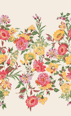 a floral wallpaper with yellow and red flowers