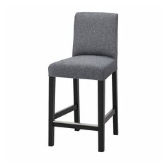 a gray upholstered bar stool with black legs and backrests on an isolated white background