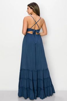 Halter style Crochet Maxi Dress in Navy This dress features an open back with tie back and adjustable spaghetti straps. The crochet detail sets this dress apart. It will quickly become your go to vacation dress. Chic Backless Dress With Adjustable Straps For Vacation, Sleeveless Sundress With Lace-up Back For Vacation, Summer Strappy Back Backless Dress For Brunch, Summer Backless Dress With Adjustable Straps For Brunch, Summer Dresses With Spaghetti Straps And Lace-up Back, Vacation Maxi Dress With Adjustable Straps, Fitted Maxi Dress With Lace-up Back For Vacation, Flowy Backless Dress For Brunch, Chic Backless Dress With Adjustable Straps For The Beach