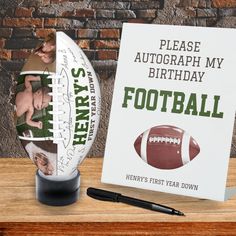 a birthday card with a football next to it