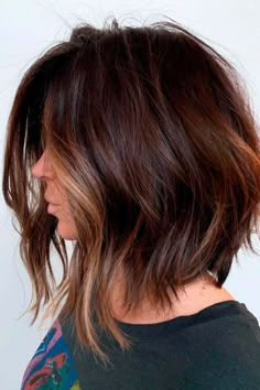 A Line Balayage Hair, Black A Line Haircut, Long Bob A Line, Long Bob For Thinner Hair, Funky Brunette Hair Color, Should Length Hair Updo, Summer Short Hair Color, Short Wild Hair, Spring Hair Color Trends