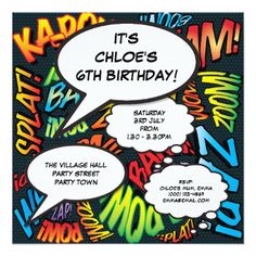 a birthday party with comic style speech bubbles