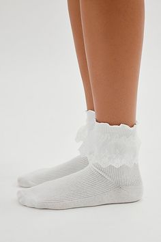 Soft ribbed knit crew socks trimmed with a ruffle accent. Features Ruffle ribbed crew socks Ultra-soft ribbed knit socks Layered ruffle at the ankle Content + Care 76% Cotton, 22% polyester, 2% spandex Machine wash Imported Size + Fit Crew sock length Fits US women’s shoe size 6–10 | Ruffle Ribbed Crew Sock in White, Women's at Urban Outfitters Crew Sock, Knit Socks, Knitting Socks, Crew Socks, Ribbed Knit, Urban Outfitters, Socks, Size 6, Spandex