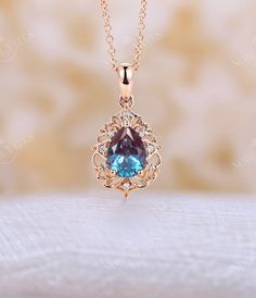 Filigree Lab Alexandrite Pendant Necklace Rose Gold Pear Shape - Etsy Rose Gold Pear Shaped Necklace Gift, Rose Gold Pear-shaped Necklace For Gift, Rose Gold Pear Necklace For Gift, Rose Gold Necklace For Gift, Stone Jwellary, Alexandrite Pendant, Alexandrite Necklace, Pear Shape Pendant, Diamond Charm Necklace