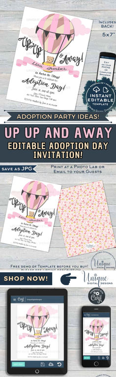 It's Adoption Day! Gotcha Day! Celebrate your new daughter being Adopted! What better way to celebrate your love officially joining the family than a celebration with the forever family! Customized invitation! #uniquedigitaldesigns #instantaccess #editable #corjltemplate #virtualparty #momlife #adoption #party #adoptionpartyideas #invitation #family #newfamily #familyadventure #adoptionday Celebrate Mom