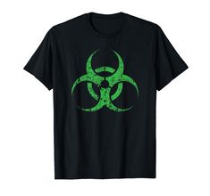 PRICES MAY VARY. Vintage/Distressed green biological hazard sign teet. Great Halloween costume or funny everyday shirt. Lightweight, Classic fit, Double-needle sleeve and bottom hem Green Halloween T-shirt For Streetwear, Green Grunge T-shirt With Screen Print, Funny Green T-shirt For Streetwear, Toxic Symbol, Biohazard Sign, Biological Hazard, Hazard Symbol, Green Funny, Biohazard Symbol