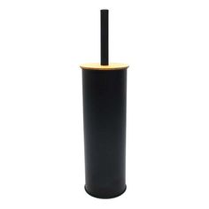 a black and gold toilet brush holder