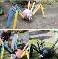 four pictures of different types of toys in various stages of being used to make a spider