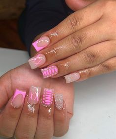 Pink And Red Valentine Nails Short, Vday Short Nails, Short Acrylic Birthday Nails, Short Nail Inspo Pink, Short Acrylic Nails Designs Pink, Shorties Nail Designs, Cute Pink Nails Short, Pink Short Nails Ideas, Pink Short Nail Designs