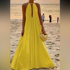 Dresses | Boho Party Formal Spring Summer Halter Maxi Dress | Poshmark Luxury Resort Wear, A Line Maxi Dress, Breezy Dress, Vacation Wear, Dresses 2024, Maxi Dress Green, Beach Time, Greek Goddess, Orange Dress