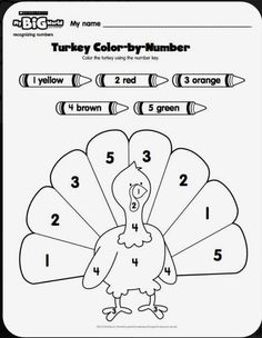 a turkey color by number worksheet for kids to learn how to write numbers