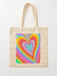 "Groovy Hypnotic Rainbow Heart" Tote Bag by DiaShaaa | Redbubble Heart Tote Bag, Art Hippie, Rainbow Heart, Heart Design