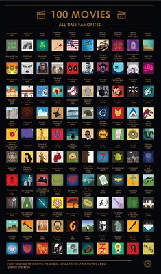 an image of movies that are all in different colors and sizes, with the words'100