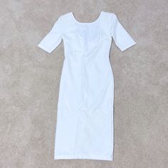 Brand New Dress From Lulu’s, Size Small It Is A Crisp White Fitted Sheath Dress In A Midi Length. It Has A Wide Ballet Neck And A Deep B In The Back With A Sexy Zipper Detail. Fitted White Bodycon Dress With Back Zipper, White Stretch Cotton Midi Dress, White Stretch Short Sleeve Bodycon Dress, White Stretch Bodycon Dress With Short Sleeves, White Bodycon Dress With Back Zipper, White Stretch Dresses For Daywear, White Stretch Short Sleeve Dress, White Stretch Midi Dress For Daywear, White Stretch Dress For Work