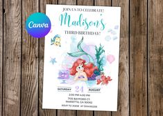 the little mermaid birthday party invitation is shown