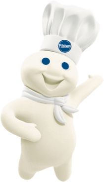 a white stuffed animal wearing a chef's hat and holding his arms up in the air