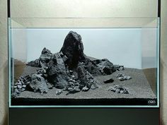 an aquarium with rocks and gravel in it