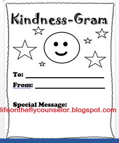 a card with stars and a smiley face on it, reading kindness - gramm