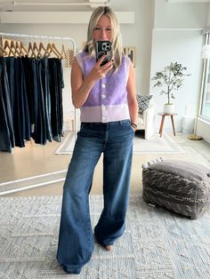 These AG Stella jeans are bananas soft, have some really cool trouser details, and a perfect not-too-dark, dark wash. Click through to the blog for my full review + more favorite designer jeans for fall 2024! | #TheMomEditStyle #FashionBlog #DesignerDenim #WideLegJeans #DenimReviews #FallFashion2024 #SaksStyle #AGJeans #TrouserJeans #LooseJeans #JeansOutfit Jeans For Fall, Stella Jeans, Trousers Details, Denim Belt, Designer Denim, Reformation Dress, Loose Jeans