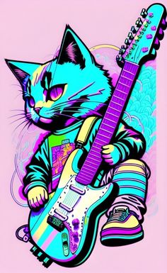 a cat with a guitar in its paws