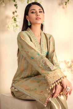 Sumbul | Pakistani Designer Outfit | Sarosh Salman Work Dress Designs, Tissue Suit, Banarsi Suit, Kundan Work, Womens Trendy Dresses, Designer Outfit, Short Kurti, Tassel Dress, Suit Design