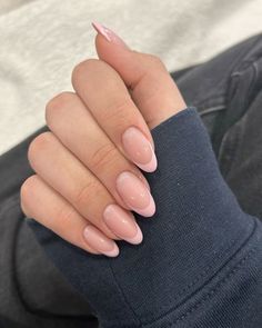 Two Pink French Tip Nails, Pink Gel Nails French Tip, Clean Oval Nails, French Tip Gel X Nails Almond, Light Pink Tip Nails Almond, Cute French Tips Almond, Elegant Aesthetic Nails, Simple French Tip Almond Nails, Pink French Almond Nails Design