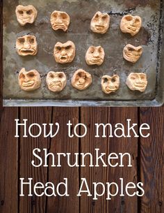 how to make shrunken head apples on a baking sheet with text overlay