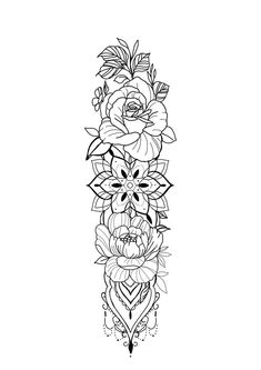 a black and white line drawing of flowers