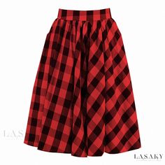 Lasaky - Vintage-Style Flared Skirt with High Waist and Luxurious Material Alt Person, Pinup Skirt, Women Flannel, Black Plaid Skirt, Flannel Skirt, Autumn Dresses, Skirts Red, Black Flannel, Black Checkered